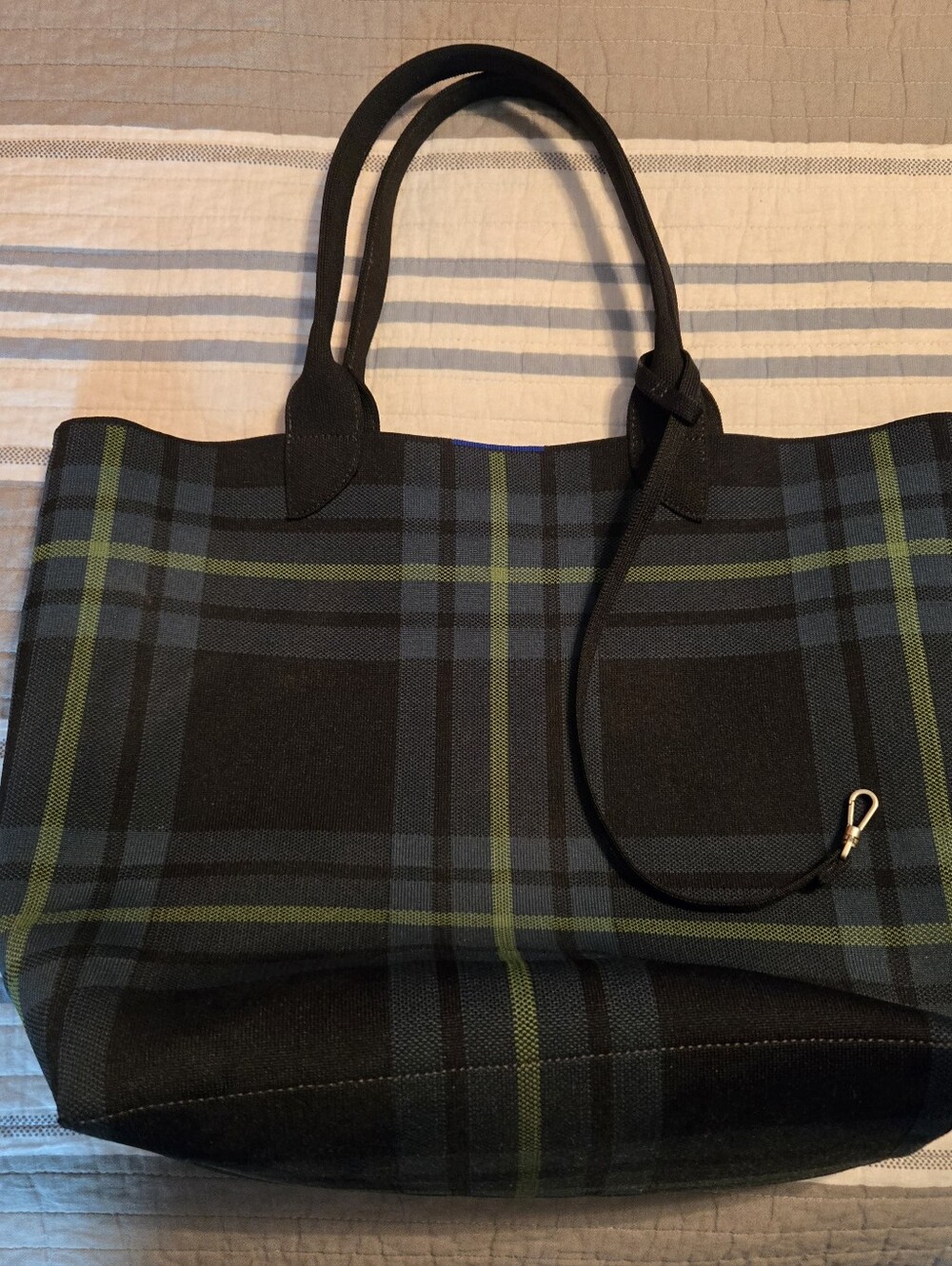 Black and Green Plaid Tote Bag - Women